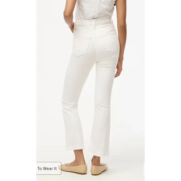 J. Crew Factory High Rise Flare Crop White Denim Jeans - Picture 2 of 9